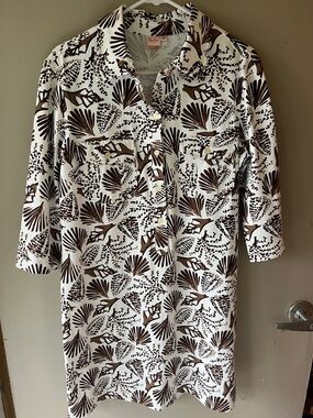 Brown and White Printed Midi Dress by Perfect
